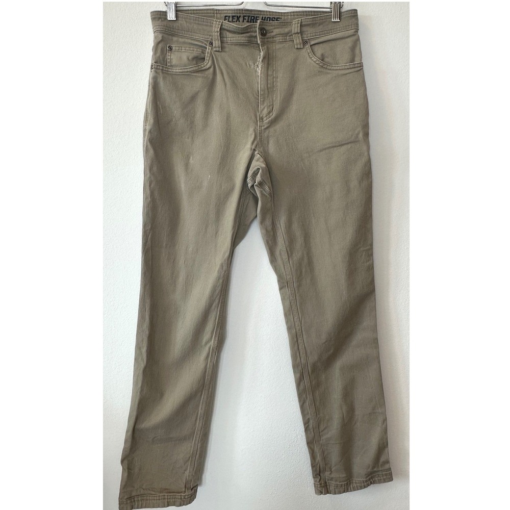 Duluth Trading Co DFlex Fire Hose Jeans Mens 34x34 Standard Fit Khaki Tan Work